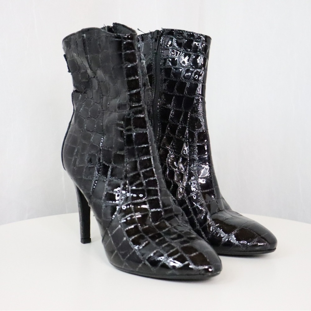 Crocodile Leather Pointed Toe Classic Heeled Boots
